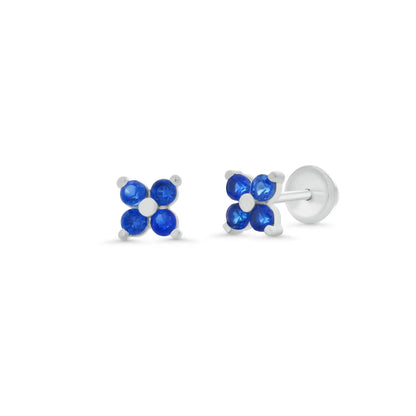 925 Sterling Silver High Polished CZ Clover Flower Earrings