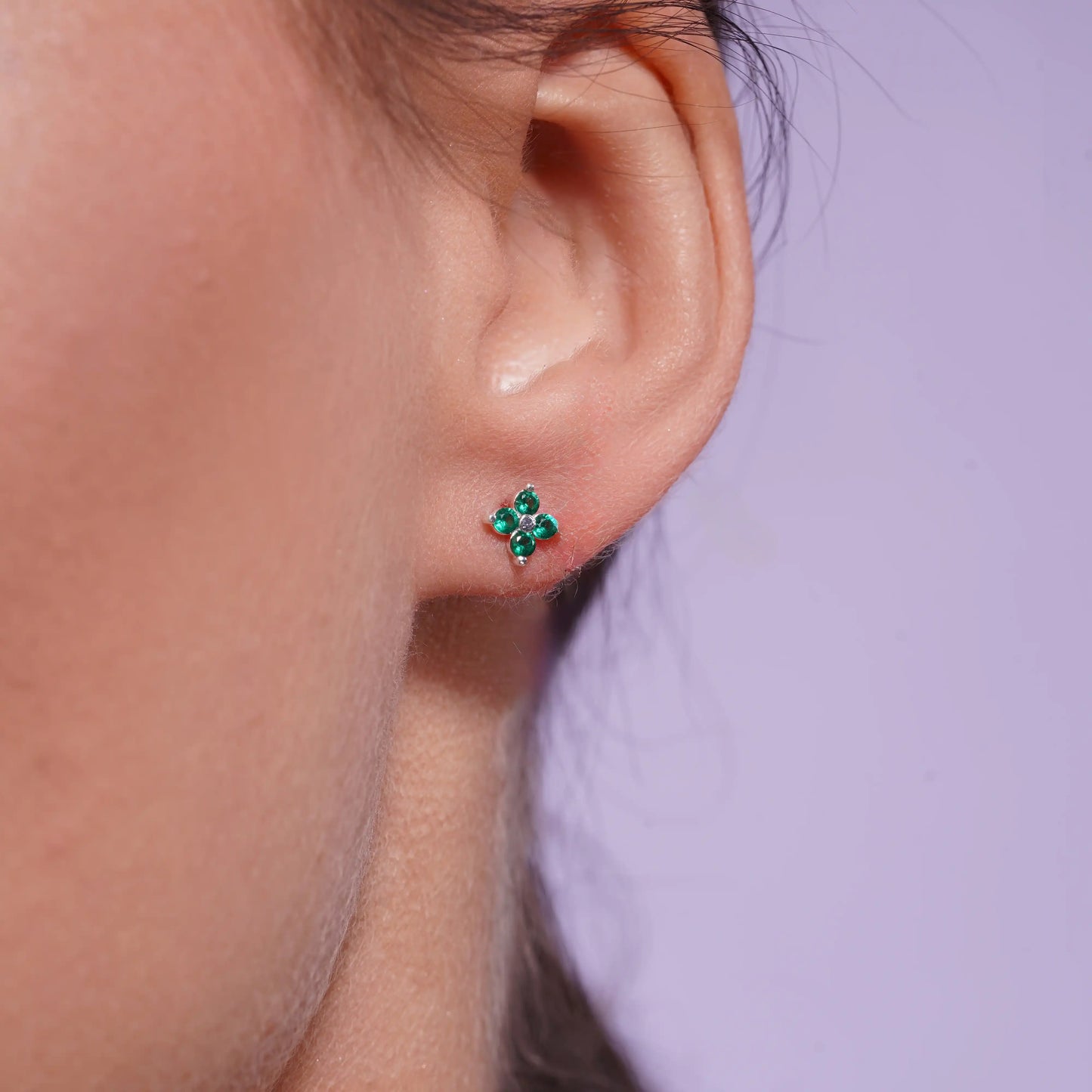 925 Sterling Silver High Polished CZ Clover Flower Earrings