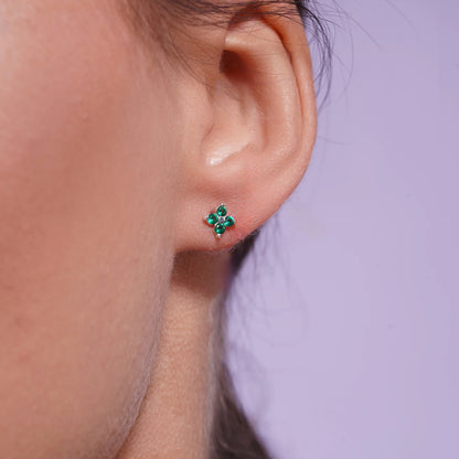 925 Sterling Silver High Polished CZ Clover Flower Earrings