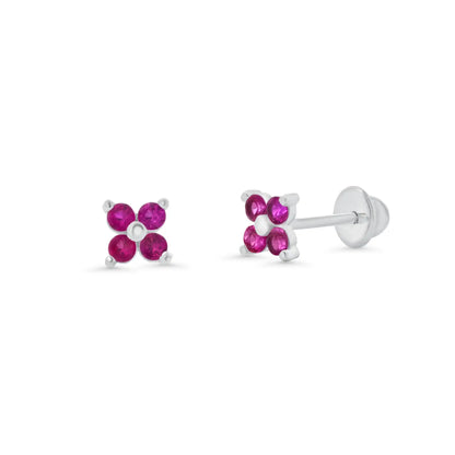 925 Sterling Silver High Polished CZ Clover Flower Earrings