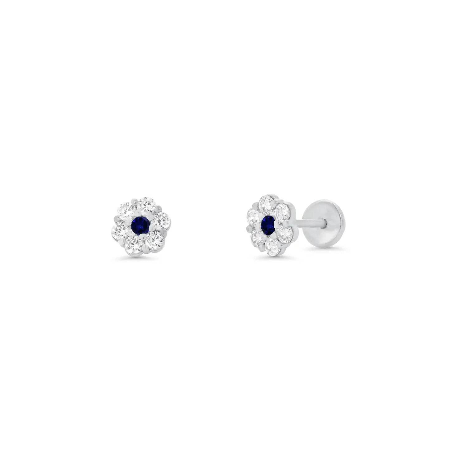 925 Sterling Silver  High Polished CZ Mini Rosette Earring