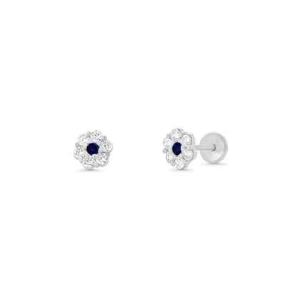 925 Sterling Silver  High Polished CZ Mini Rosette Earring