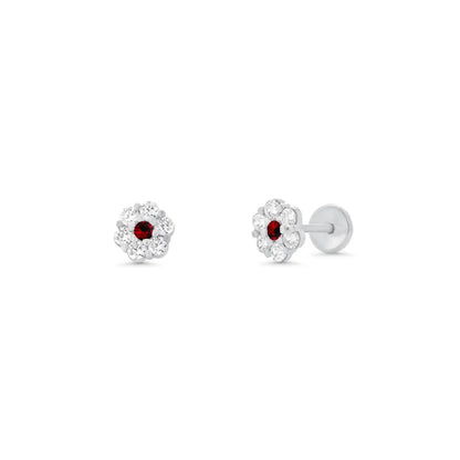925 Sterling Silver  High Polished CZ Mini Rosette Earring