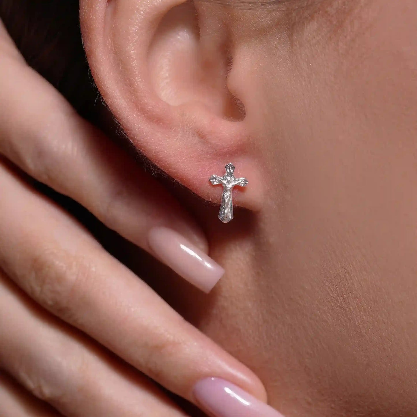 925 Sterling Silver  High Polished Crucifix Earrings
