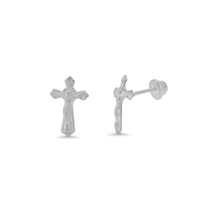 925 Sterling Silver  High Polished Crucifix Earrings