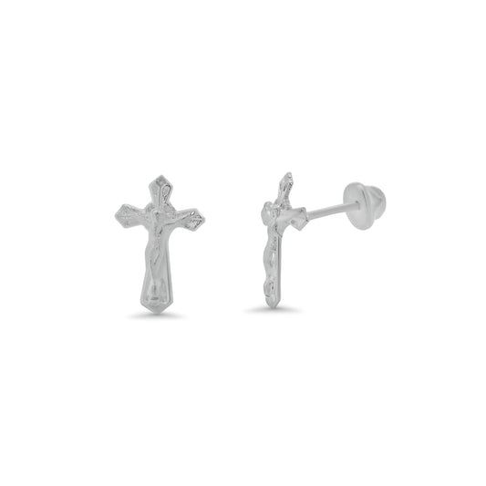 925 Sterling Silver  High Polished Crucifix Earrings