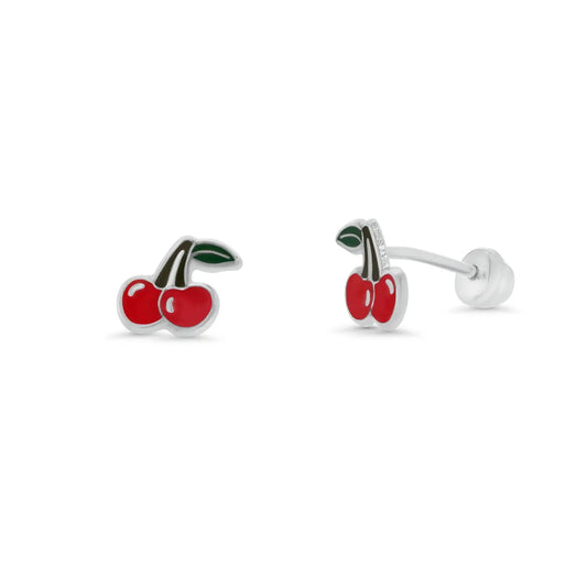 925 Sterling Silver  High Polished Enamel Cherry Earrings