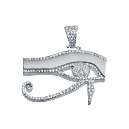 925 Sterling Silver Rhodium Plated CZ Eye Of Horus Hip Hop Pendant