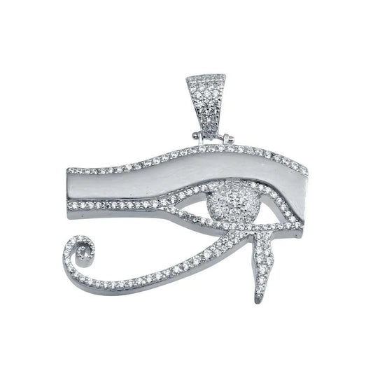 925 Sterling Silver Rhodium Plated CZ Eye Of Horus Hip Hop Pendant