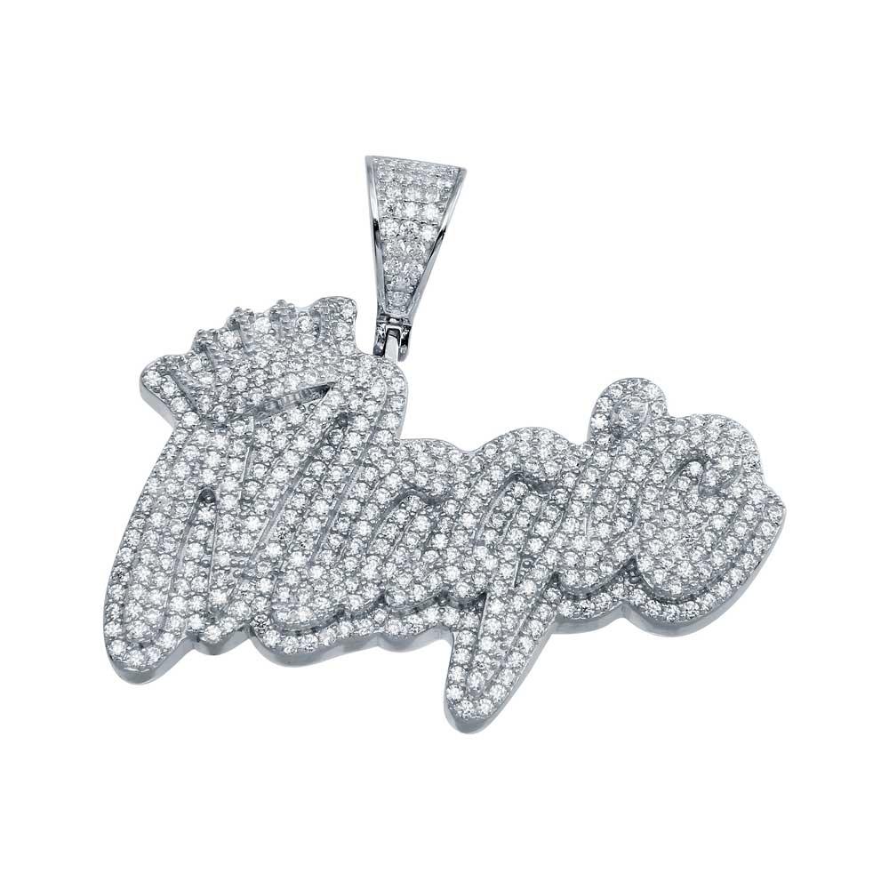 925 Sterling Silver Rhodium Plated CZ Crowned Magic Hip Hop Pendant