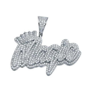 925 Sterling Silver Rhodium Plated CZ Crowned Magic Hip Hop Pendant