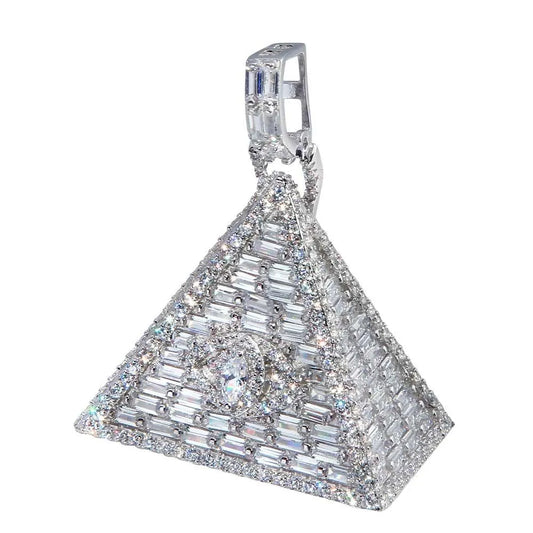 925 Sterling Silver Rhodium Plated Illuminati Triangle Hip Hop Pendant