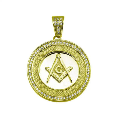 925 Sterling Silver Gold Plated Masonic Sign Medallion Hip Hop Pendant
