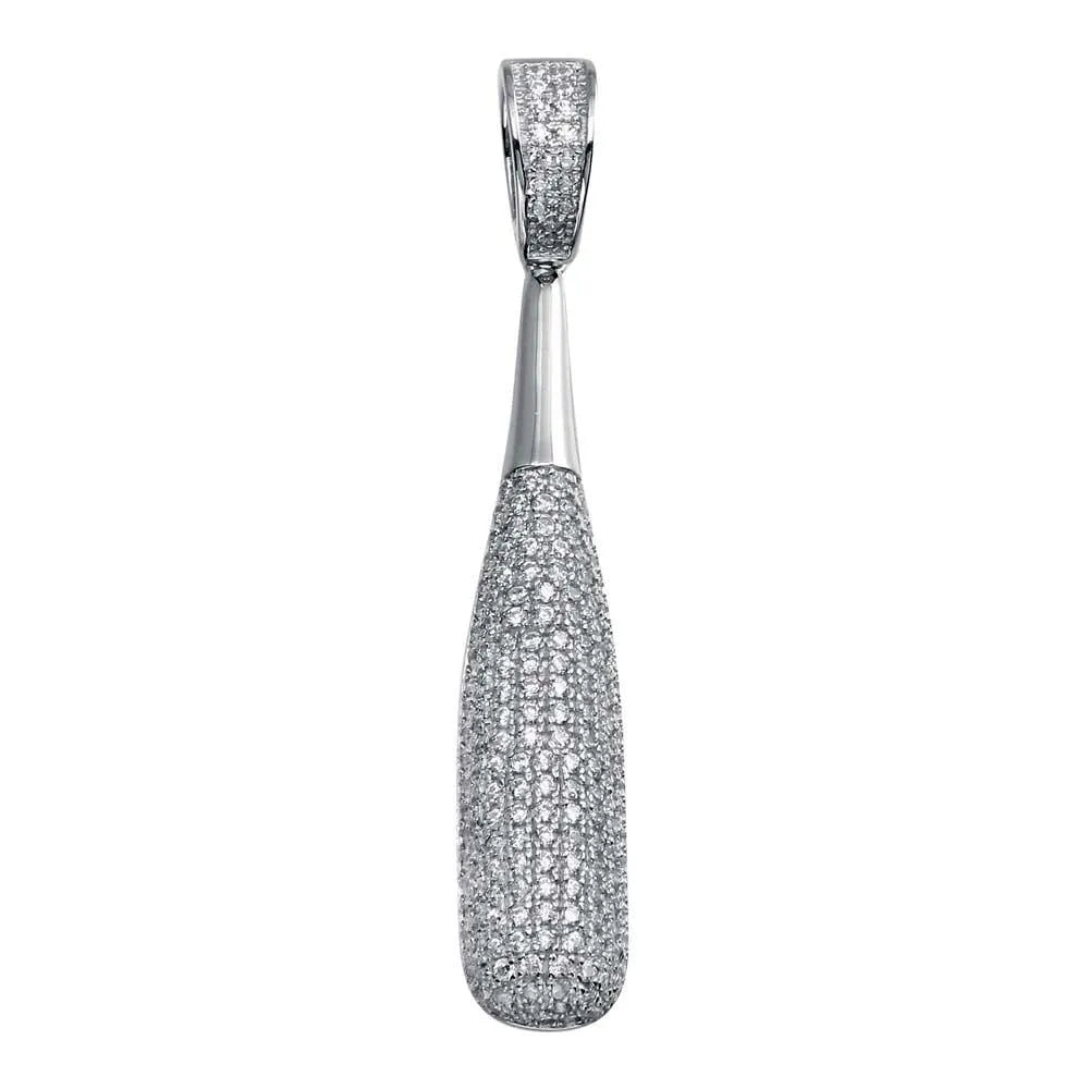 925 Sterling Silver Rhodium Plated CZ Baseball Bat Hip Hop Pendant