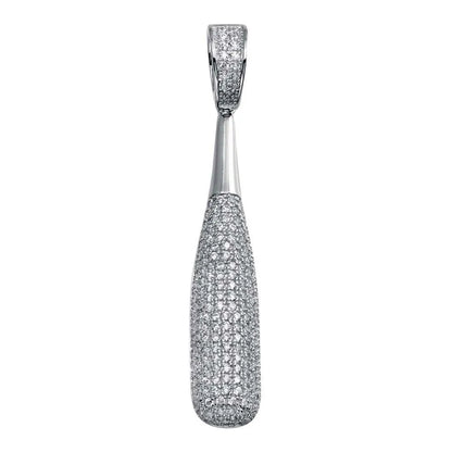 925 Sterling Silver Rhodium Plated CZ Baseball Bat Hip Hop Pendant