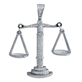 925 Sterling Silver Rhodium Plated CZ Libra Scale Hip Hop Pendant