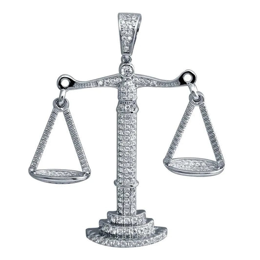 925 Sterling Silver Rhodium Plated CZ Libra Scale Hip Hop Pendant