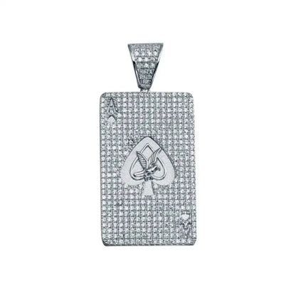 925 Sterling Silver Rhodium Plated CZ Ace Card Hip Hop Pendant