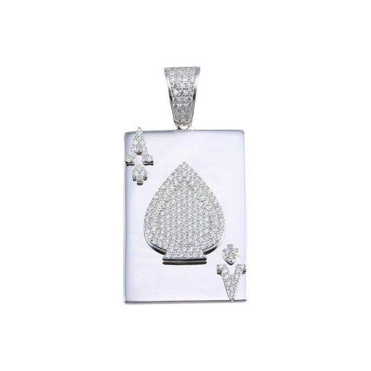 925 Sterling Silver Rhodium Plated Ace of Spades Card Hip Hop Pendant
