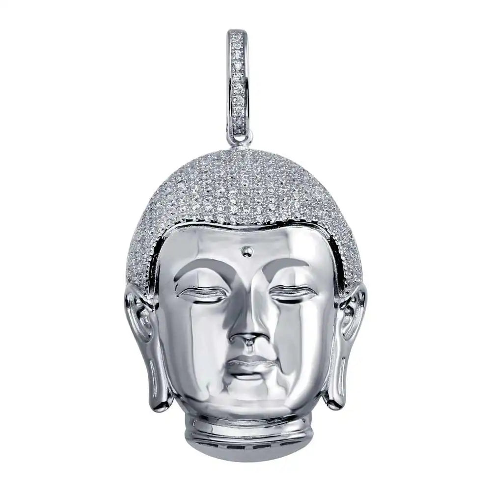925 Sterling Silver Rhodium Plated Buddha Head Hip Hop Pendant
