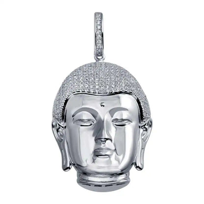 925 Sterling Silver Rhodium Plated Buddha Head Hip Hop Pendant