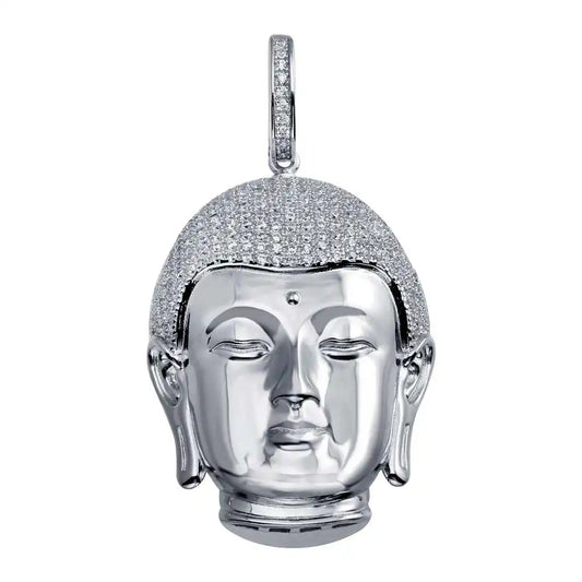 925 Sterling Silver Rhodium Plated Buddha Head Hip Hop Pendant