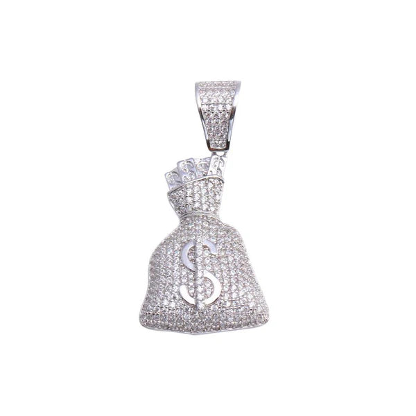 925 Sterling Silver Rhodium Plated Money Bag Hip Hop Pendant