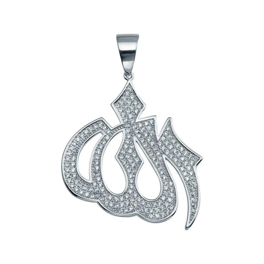 925 Sterling Silver Rhodium Plated Allah Hip Hop Pendant