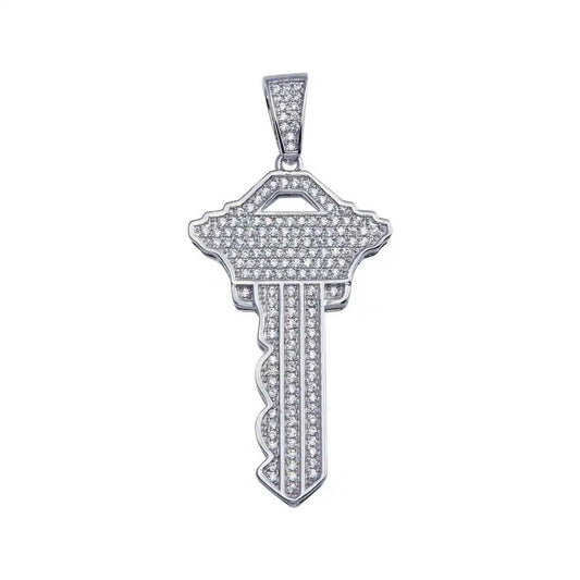 925 Sterling Silver Rhodium Plated Key Hip Hop Pendant