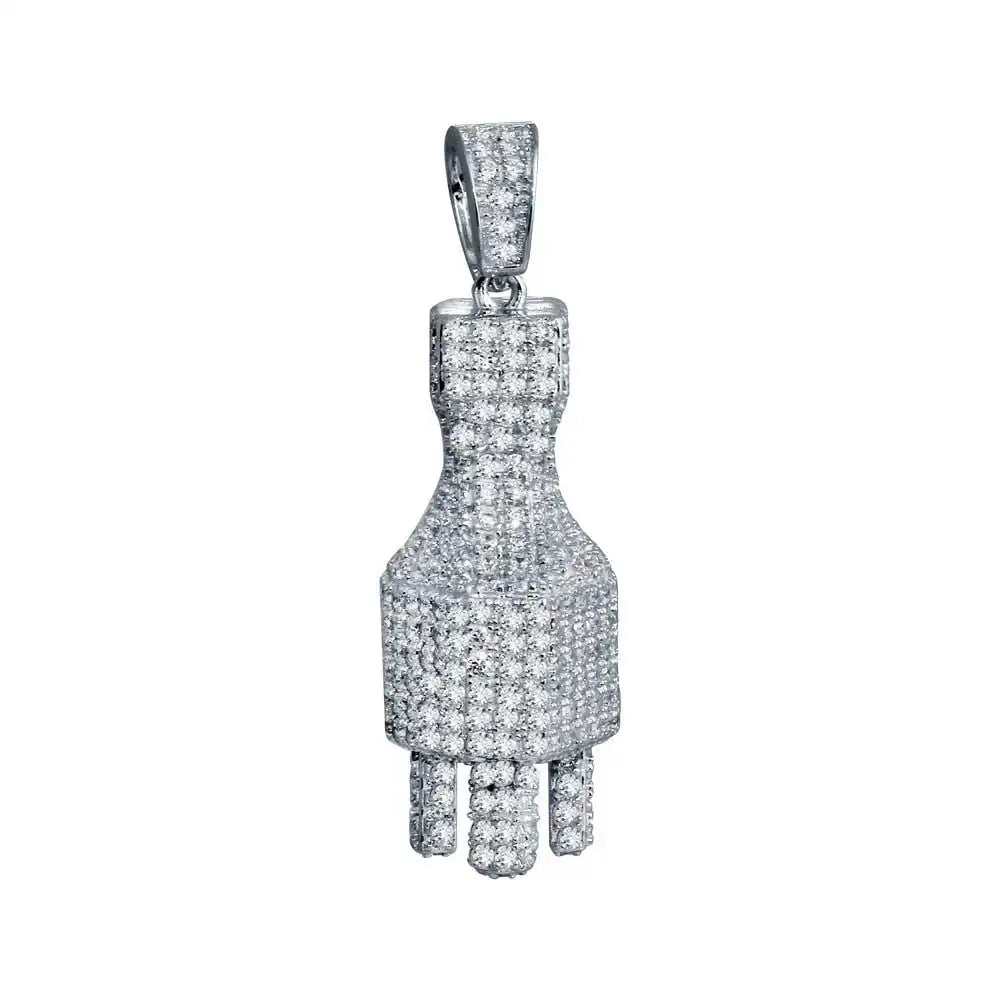 925 Sterling Silver Rhodium Plated Plug Hip Hop Pendant
