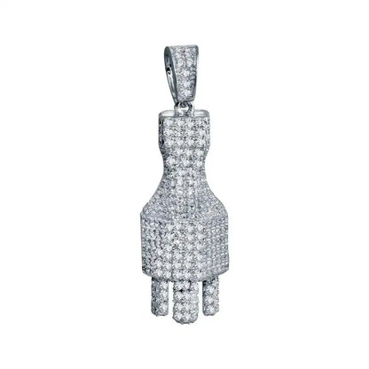 925 Sterling Silver Rhodium Plated Plug Hip Hop Pendant