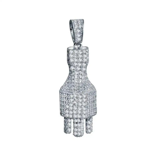 925 Sterling Silver Rhodium Plated Plug Hip Hop Pendant