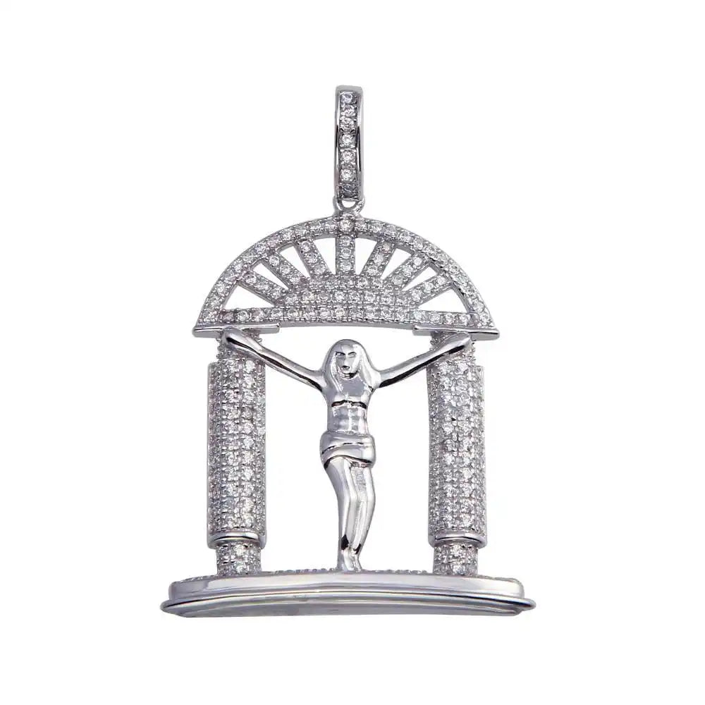 925 Sterling Silver Rhodium Plated CZ Crucifix Hip Hop Pendant