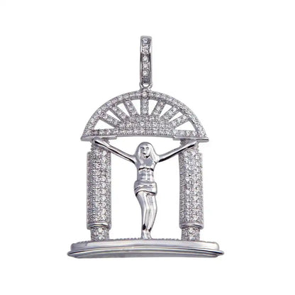 925 Sterling Silver Rhodium Plated CZ Crucifix Hip Hop Pendant