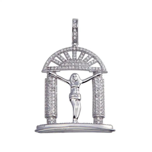 925 Sterling Silver Rhodium Plated CZ Crucifix Hip Hop Pendant