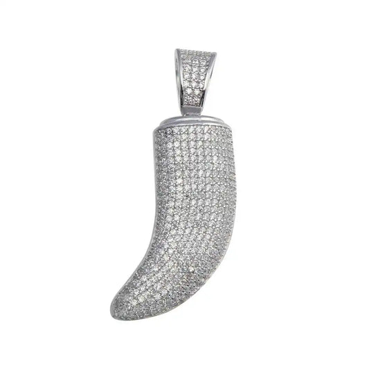 925 Sterling Silver Rhodium Plated CZ Tiger Tooth Hip Hop Pendant