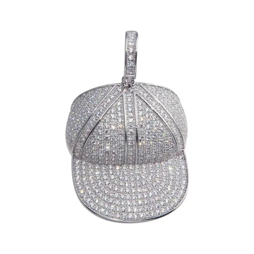 925 Sterling Silver Rhodium Plated CZ Hat Hip Hop Pendant