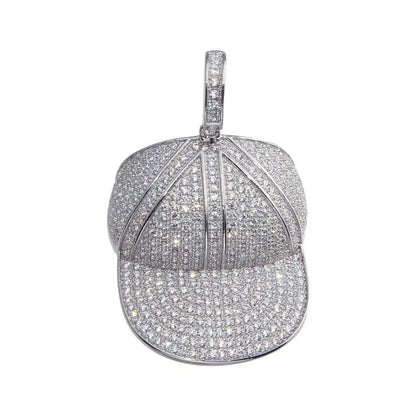 925 Sterling Silver Rhodium Plated CZ Hat Hip Hop Pendant