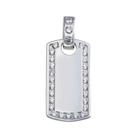 925 Sterling Silver Rhodium Plated CZ Dog Tag Hip Hop Pendant