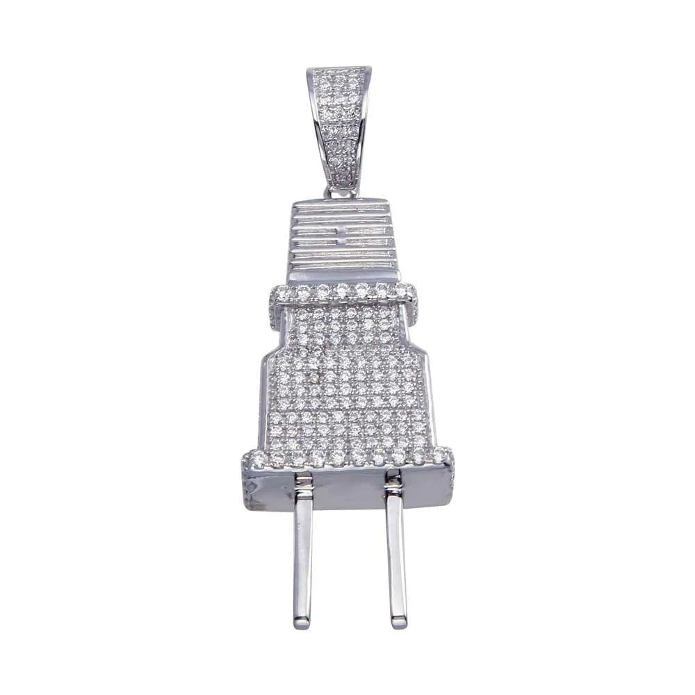 925 Sterling Silver Rhodium Plated CZ Large Plug Hip Hop Pendant