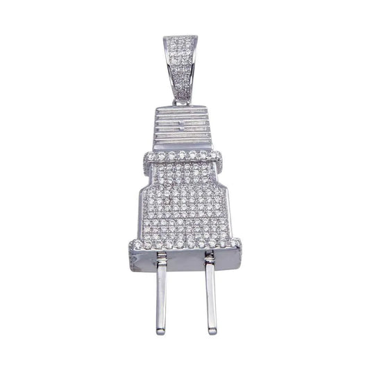 925 Sterling Silver Rhodium Plated CZ Large Plug Hip Hop Pendant