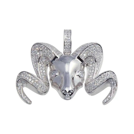 925 Sterling Silver Rhodium Plated CZ Ram Hip Hop Pendant