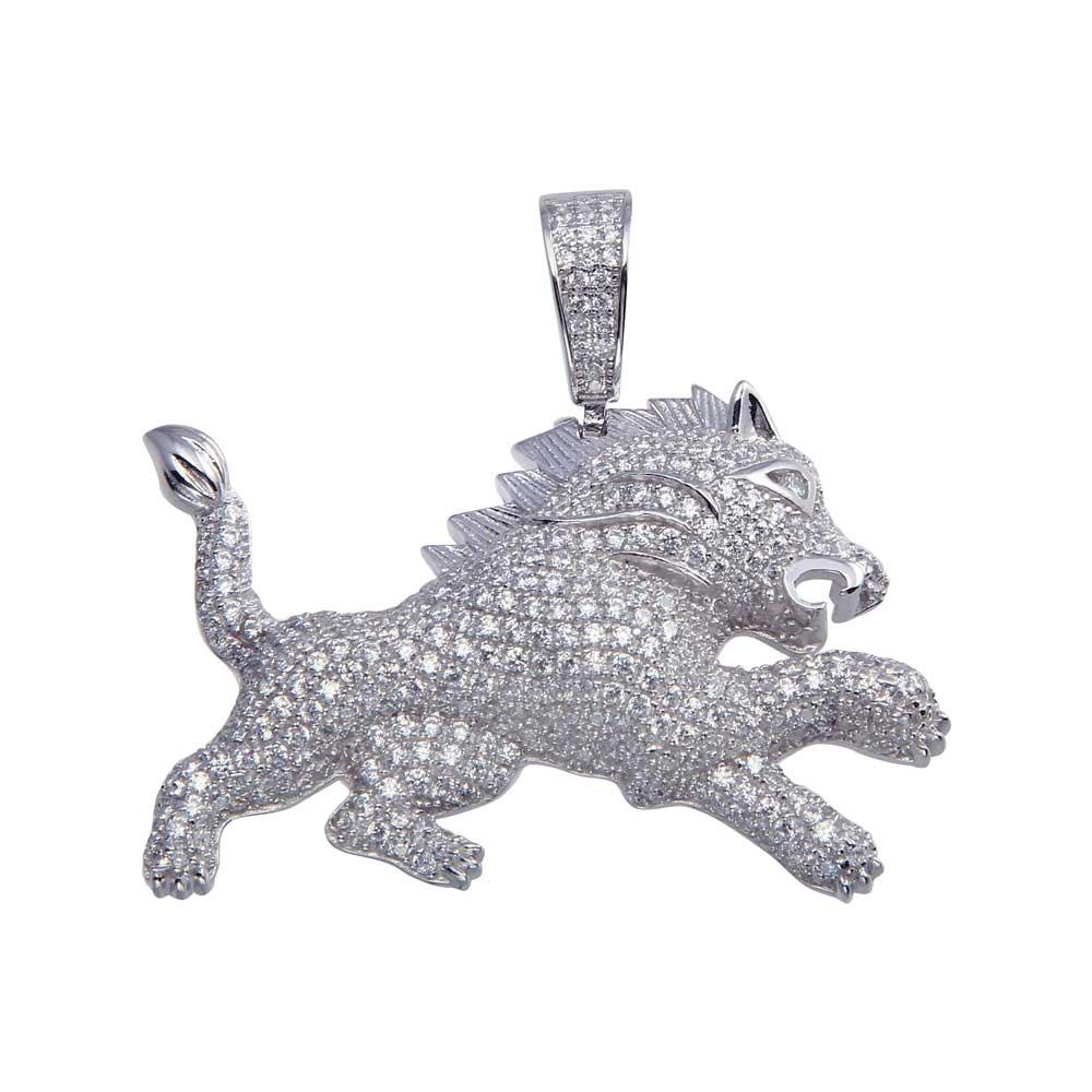 925 Sterling Silver Rhodium Plated Lion Hip Hop Pendant