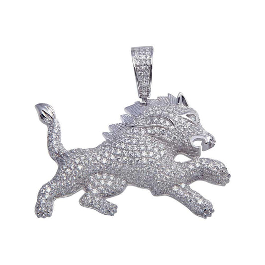 925 Sterling Silver Rhodium Plated Lion Hip Hop Pendant