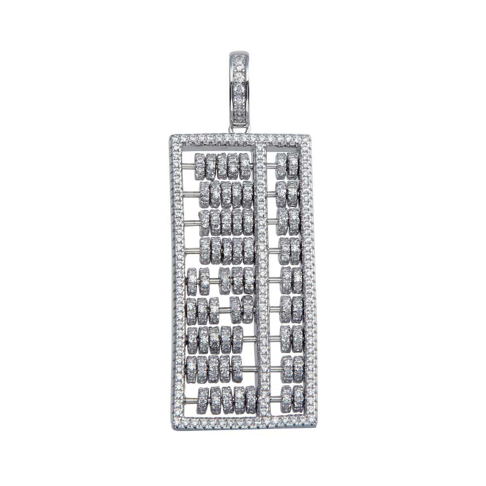 925 Sterling Silver Rhodium Plated CZ Abacus Hip Hop Pendant