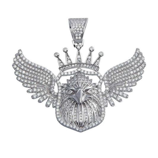 925 Sterling Silver Rhodium Plated Crowned Eagle Hip Hop Pendant