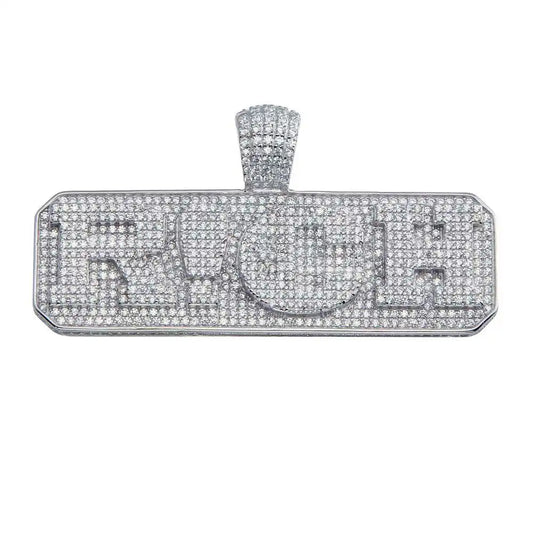 925 Sterling Silver Rhodium Plated Rich Hip Hop Pendant