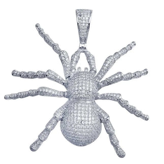 925 Sterling Silver Rhodium Plated CZ Spider Hip Hop Pendant