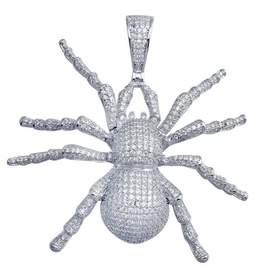 925 Sterling Silver Rhodium Plated CZ Spider Hip Hop Pendant