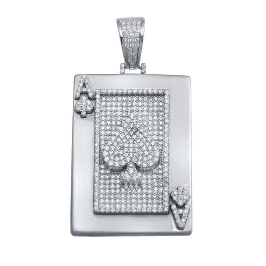 925 Sterling Silver Rhodium Plated CZ Ace of Spade Hip Hop Pendant